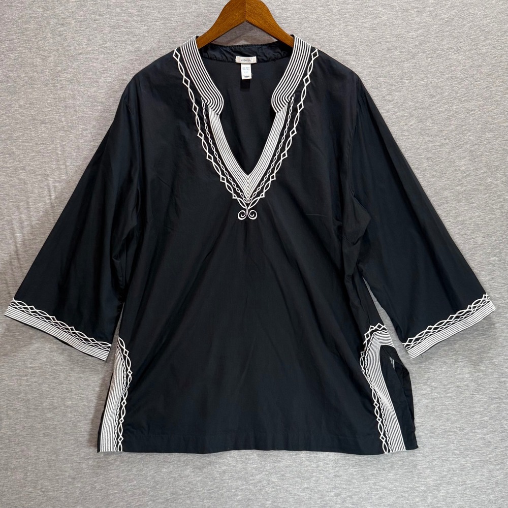 Old Navy Tunic Top Womens XXL Black Embroidered Boho V-Neck Boho Gothic